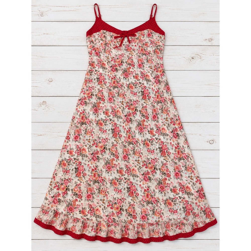 Newport News Easy Style Floral Polka Dot Cami Midi Dress Cottagecore Coquette 6